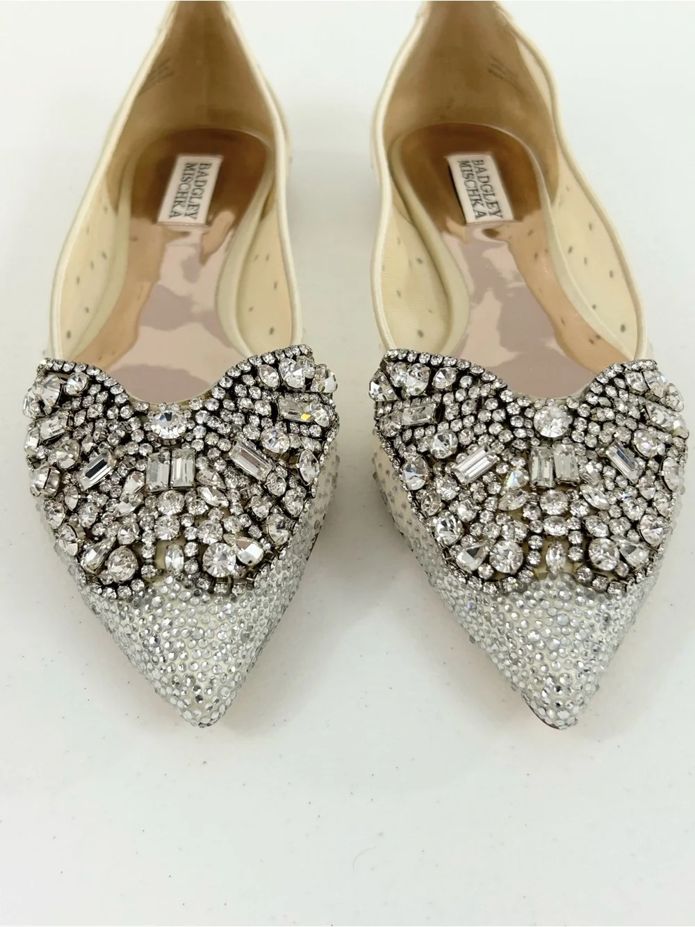 Badgley Mischka Quinn Embellished Flats Gold Satin Size 9.5 NWOT